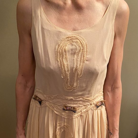 Pale Peach Embroidered Silk Dress Size M - Picture 1 of 6